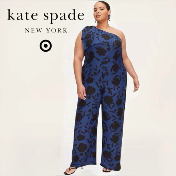 KATE SPADE X Target Linen Blend One Shoulder Blue/Black Floral Print Jumpsuit 17 - Picture 1 of 17